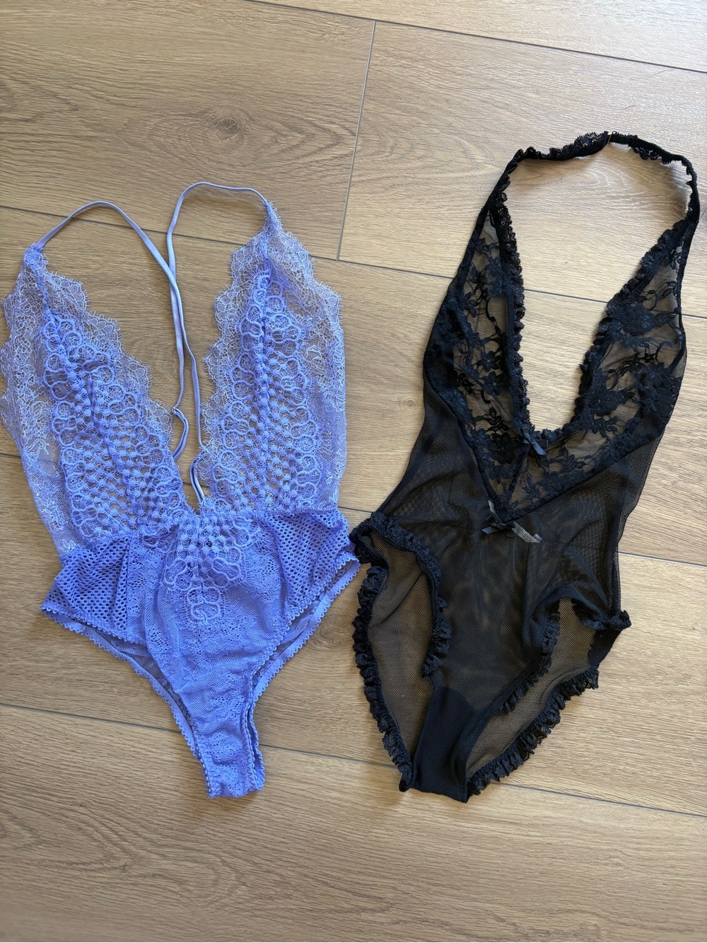 Lace Deep V Plunge Teddy - Lavender & Black